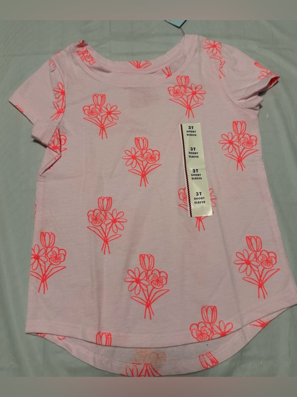 Toddler Girls Cat & Jack 3T Shortsleeve Light Pink Floral Crew Neck T Shirt NEW